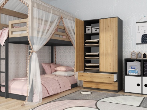 Szafa Garderoba 2D2S 90 cm 2 Szuflady 4 Półki Drążek Duża Antracyt Artisan
