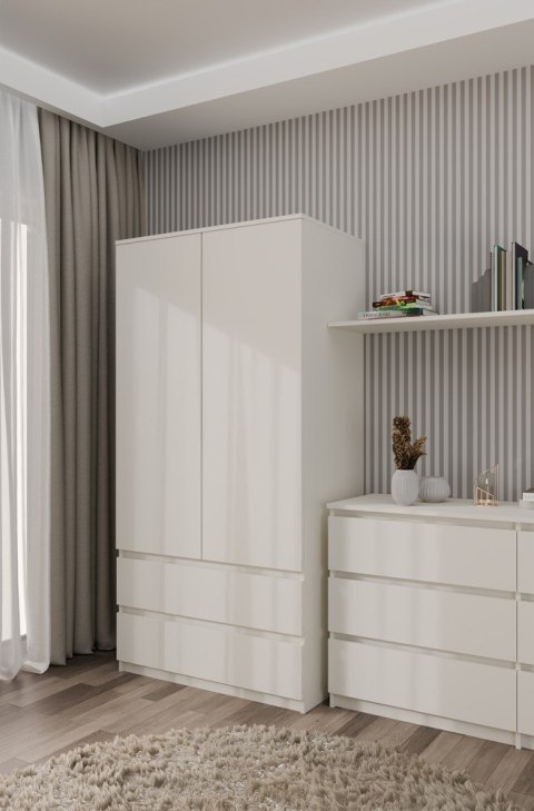 Szafa Garderoba 2D2S 90 cm 2 Szuflady 4 Półki Drążek Dwudrzwiowa Kaszmir