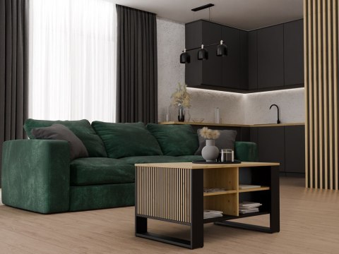 Stolik Kawowy Ława Do Salonu Półka 90x58x50 Artisan Czarny Montana 3BP Ryfl