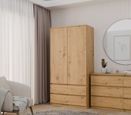 Szafa Garderoba 2D2S 90 cm 2 Szuflady 4 Półki Drążek Dwudrzwiowa Artisan