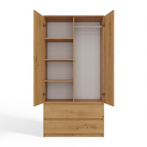 Szafa Garderoba 2D2S 90 cm 2 Szuflady 4 Półki Drążek Dwudrzwiowa Artisan
