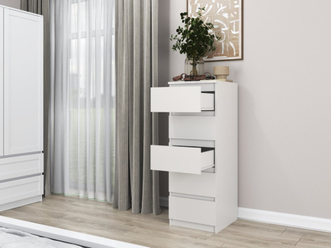 Komoda z 5 Szufladami Do Salonu 40x111x45 Wąska Biała Pojemna Lilia L5W