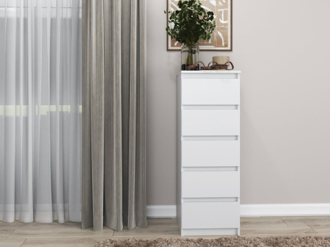 Komoda z 5 Szufladami Do Salonu 40x111x45 Wąska Biała Pojemna Lilia L5W