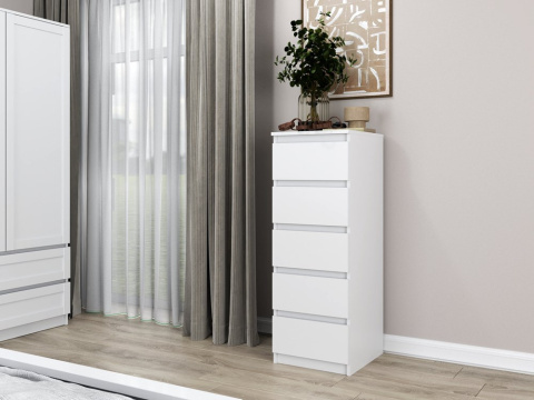 Komoda z 5 Szufladami Do Salonu 40x111x45 Wąska Biała Pojemna Lilia L5W