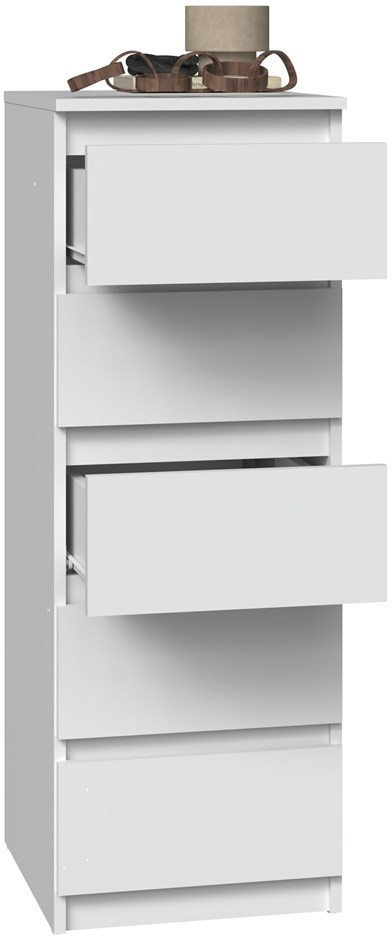 Komoda z 5 Szufladami Do Salonu 40x111x45 Wąska Biała Pojemna Lilia L5W