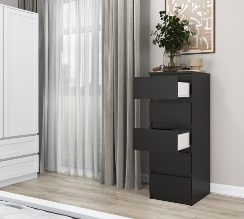 Komoda z 5 Szufladami Do Salonu 40x111x45 Wąska Czarna Pojemna Lilia L5W