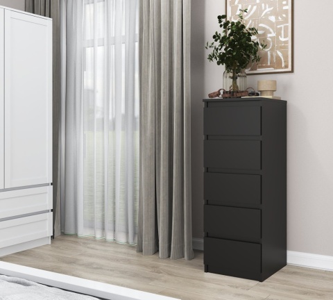 Komoda z 5 Szufladami Do Salonu 40x111x45 Wąska Czarna Pojemna Lilia L5W