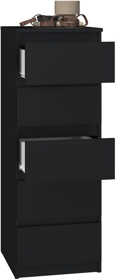 Komoda z 5 Szufladami Do Salonu 40x111x45 Wąska Czarna Pojemna Lilia L5W