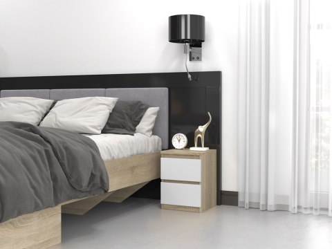 Szafka Nocna Stolik Nocny 2 Szuflady 30 cm Do Sypialni Sonoma Biel Lilia L2