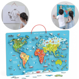 Tablica do Rysowania i Magnetyczna Mapa Świata po Angielsku 106 el Viga 2w1