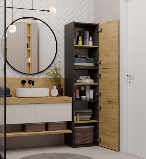 Szafka Łazienkowa Stojąca Słupek Regał Półka PZ 40x170x30 Antracyt Artisan