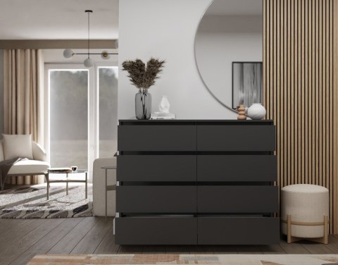 Komoda z szufladami Lilia L8 120 cm Duża Do Salonu Pojemna Czarna Mat