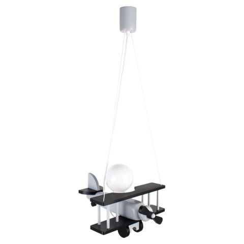 Lampa Wisząca Samolot szaro-czarny E27 Sufitowa Drewniana dla Dzieci