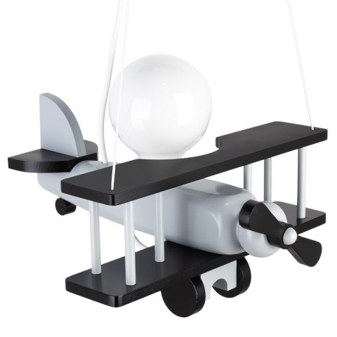 Lampa Wisząca Samolot szaro-czarny E27 Sufitowa Drewniana dla Dzieci