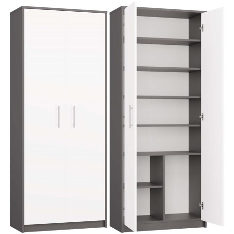 Regał Na Książki Segregatory Półka x8 Do Salonu 74 cm Antracyt Biały Lidia