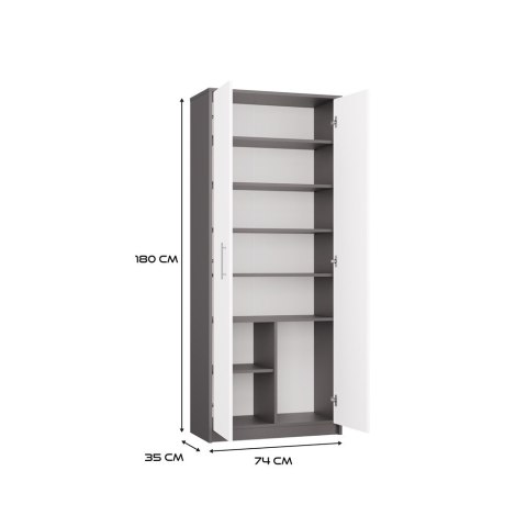 Regał Na Książki Segregatory Półka x8 Do Salonu 74 cm Antracyt Biały Lidia