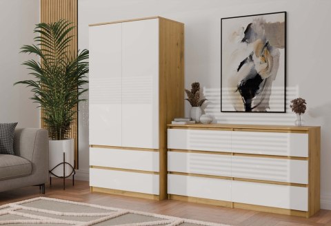 Szafa Garderoba 2D2S 90 cm 2 Szuflady 4 Półki Drążek Duża Artisan Biel