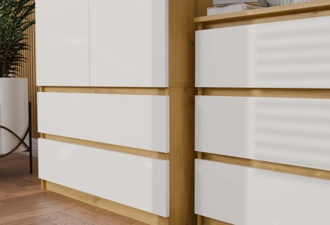 Szafa Garderoba 2D2S 90 cm 2 Szuflady 4 Półki Drążek Duża Artisan Biel