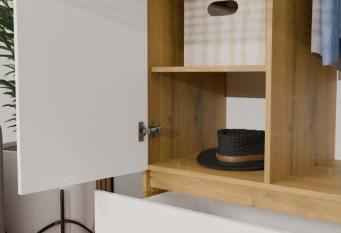 Szafa Garderoba 2D2S 90 cm 2 Szuflady 4 Półki Drążek Duża Artisan Biel