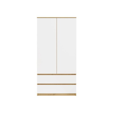 Szafa Garderoba 2D2S 90 cm 2 Szuflady 4 Półki Drążek Duża Artisan Biel