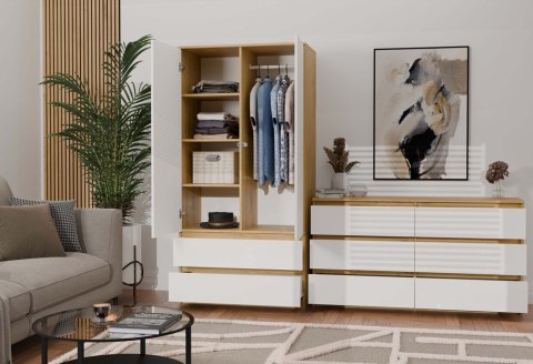 Szafa Garderoba 2D2S 90 cm 2 Szuflady 4 Półki Drążek Duża Artisan Biel