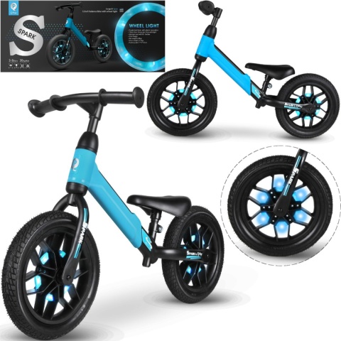 Rowerek Biegowy Dla Dzieci Świecący LED Spark Blue Qplay Gumowe opony