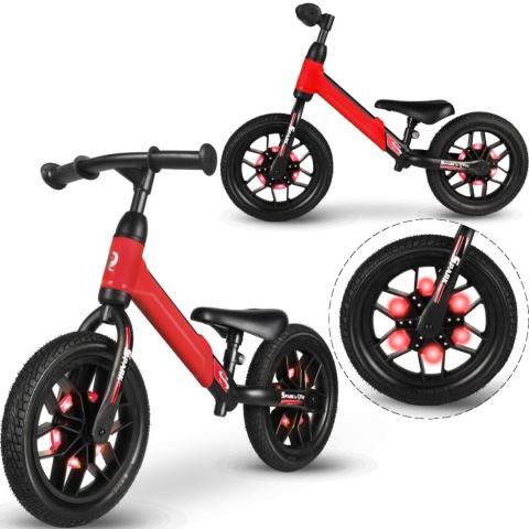 Rowerek Biegowy Dla Dzieci Świecący LED Spark Red Qplay Gumowe opony