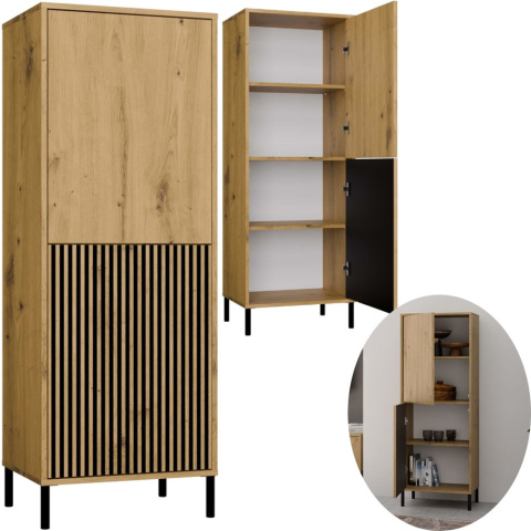 Witryna Szafka Regał do salonu Dąb Artisan Lamele Ryflowany Front Siena 2D