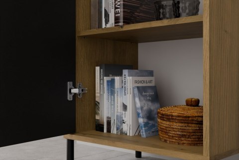 Witryna Szafka Regał do salonu Dąb Artisan Lamele Ryflowany Front Siena 2D