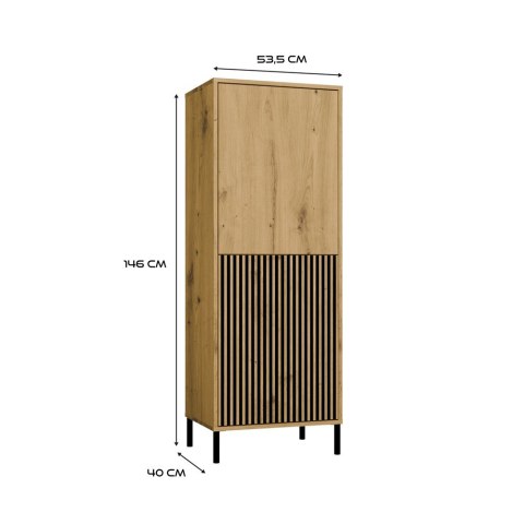 Witryna Szafka Regał do salonu Dąb Artisan Lamele Ryflowany Front Siena 2D