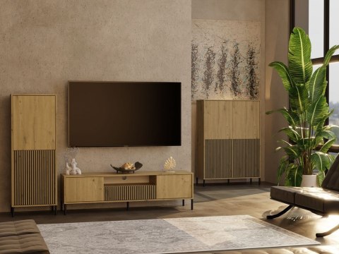Witryna Szafka Regał do salonu Dąb Artisan Lamele Ryflowany Front Siena 2D