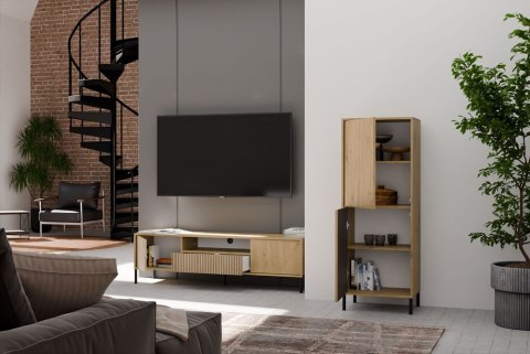Witryna Szafka Regał do salonu Dąb Artisan Lamele Ryflowany Front Siena 2D