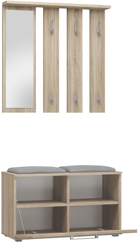 Garderoba Wieszak z Lustrem Szafka Na Buty 85 cm do Przedpokoju Sonoma AGAT