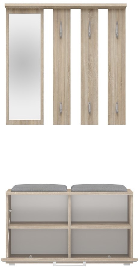 Garderoba Wieszak z Lustrem Szafka Na Buty 85 cm do Przedpokoju Sonoma AGAT
