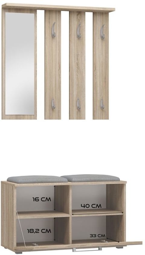Garderoba Wieszak z Lustrem Szafka Na Buty 85 cm do Przedpokoju Sonoma AGAT