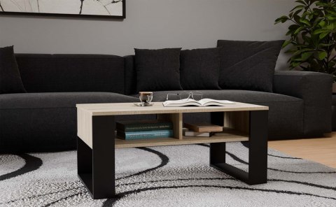 Stolik Kawowy Ława Do Salonu z Półką 90x58x50 Sonoma Czarny Montana 2BP