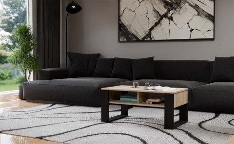 Stolik Kawowy Ława Do Salonu z Półką 90x58x50 Sonoma Czarny Montana 2BP