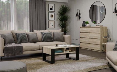 Stolik Kawowy Ława Do Salonu z Półką 90x58x50 Sonoma Czarny Montana 2BP