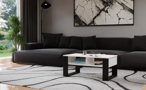 Stolik Kawowy Ława Do Salonu z Półką 90x58x50 Biały Czarny Montana 2BP