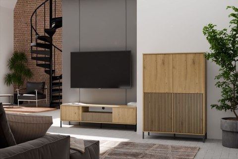 Witryna Szafka regał do salonu Dąb Artisan Lamele Ryflowany Front Siena 4D
