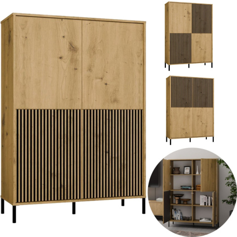 Witryna Szafka regał do salonu Dąb Artisan Lamele Ryflowany Front Siena 4D