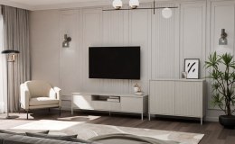 Komoda Szafka Regał do salonu Kaszmir Beż Lamele Front Ryflowany Siena 2D S