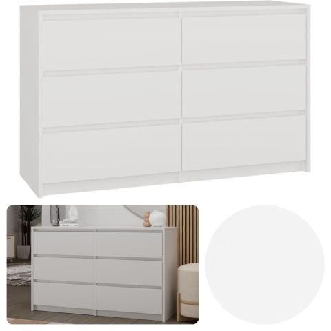 Komoda z 6 Szufladami 120x40x73cm Do Salonu Sypialni Biała Tasso T6-120