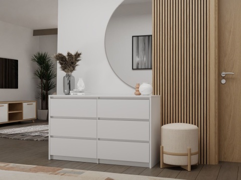 Komoda z 6 Szufladami 120x40x73cm Do Salonu Sypialni Biała Tasso T6-120