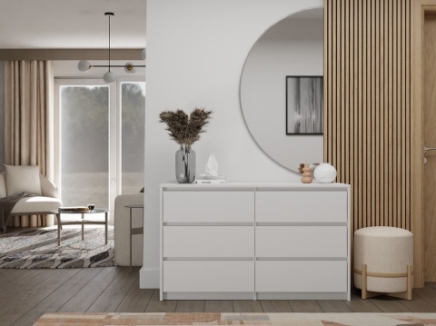 Komoda z 6 Szufladami 120x40x73cm Do Salonu Sypialni Biała Tasso T6-120