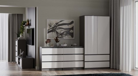 Szafa Garderoba 2D2S 90 cm 2 Szuflady 4 Półki Drążek Duża Antracyt Biel