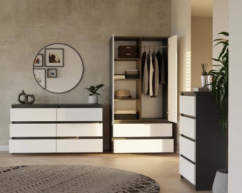 Szafa Garderoba 2D2S 90 cm 2 Szuflady 4 Półki Drążek Duża Antracyt Biel