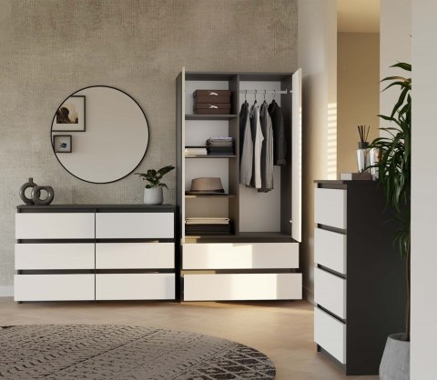 Komoda z szufladami Lilia L6 120 cm Duża Do Salonu Pojemna Antracyt Biel