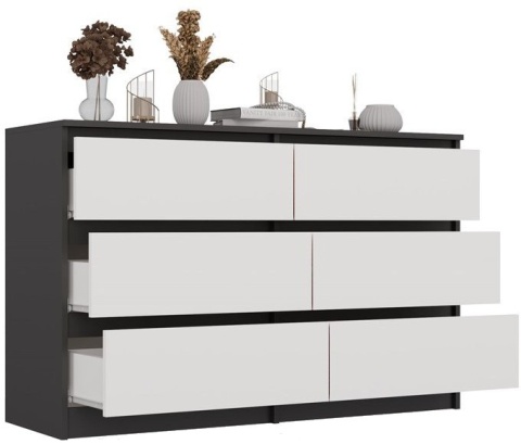 Komoda z szufladami Lilia L6 120 cm Duża Do Salonu Pojemna Antracyt Biel