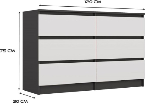 Komoda z szufladami Lilia L6 120 cm Duża Do Salonu Pojemna Antracyt Biel